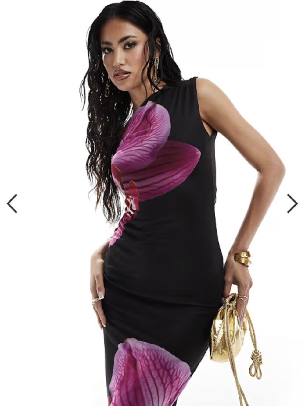 Kaiia Exclusive Black & Magenta Floral One-Shoulder Maxi Dress | Size 8